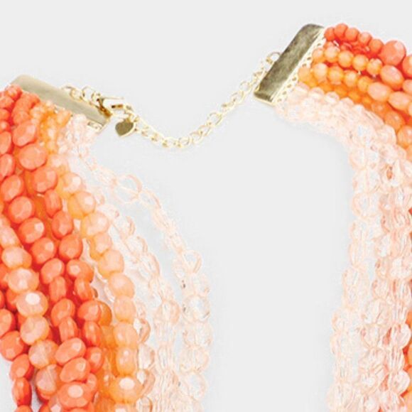 Faceted Coral Round Lucite Beaded Necklace Set - Picture 4 of 8